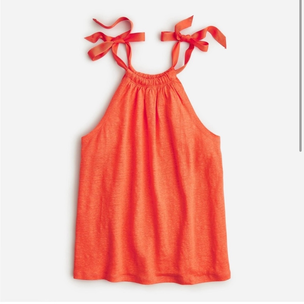 NWT J. CREW 100% LINEN SHOULDER TIE TANK TOP SWEET TANGERINE